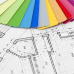Office design sketch and colour palette.