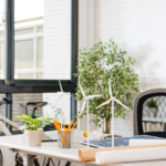 Office desk set up, featuring sustainable practices.