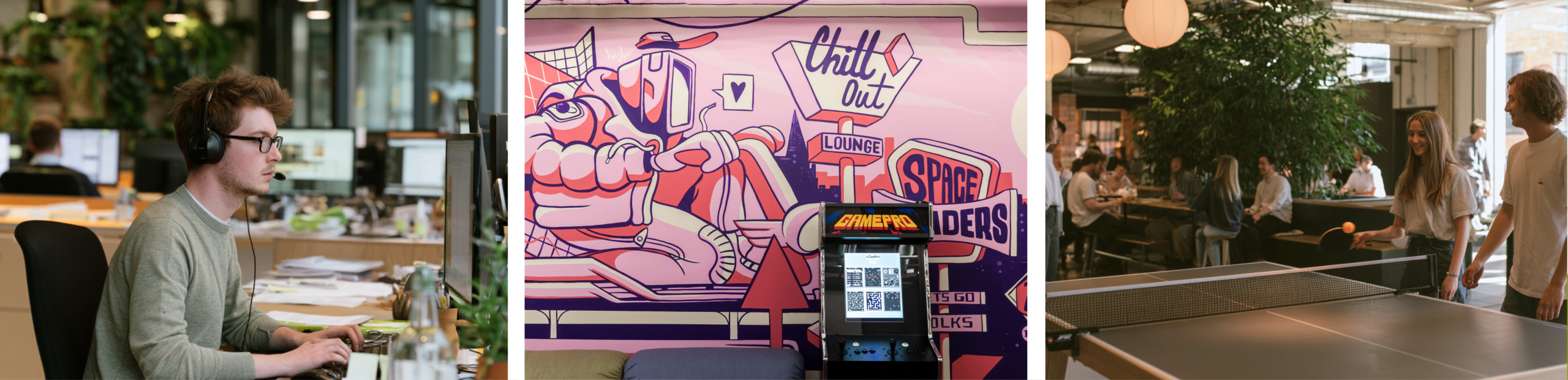 Gen Z in the office and graphic wall 